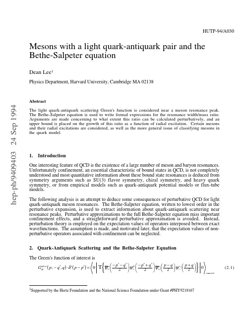 Mesons with a Light Quark-Antiquark Pair and the Bethe-Salpeter Equation