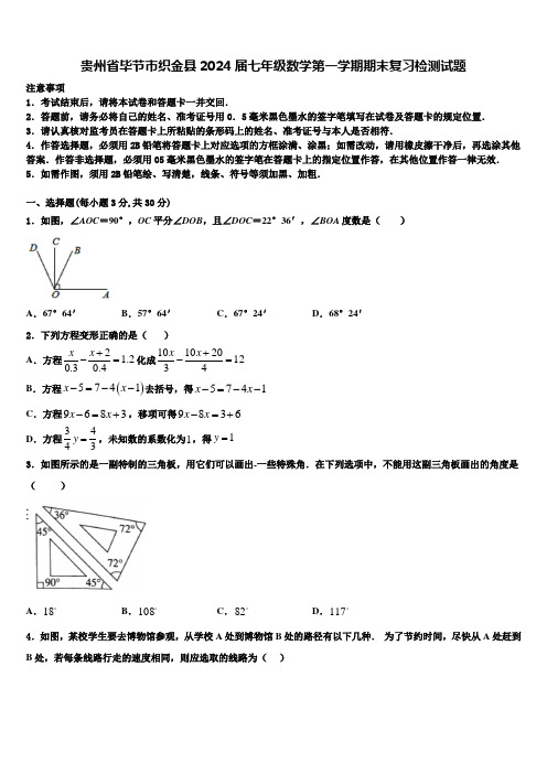 贵州省毕节市织金县2024届七年级数学第一学期期末复习检测试题含解析