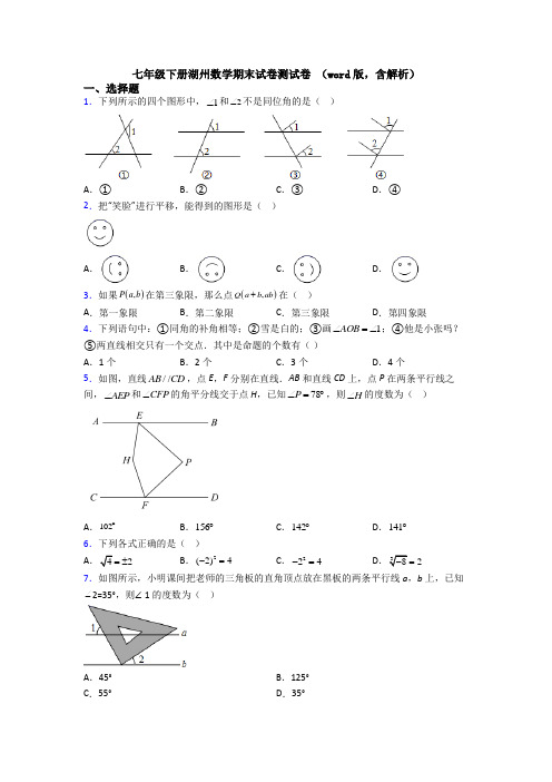 七年级下册湖州数学期末试卷测试卷 (word版,含解析)