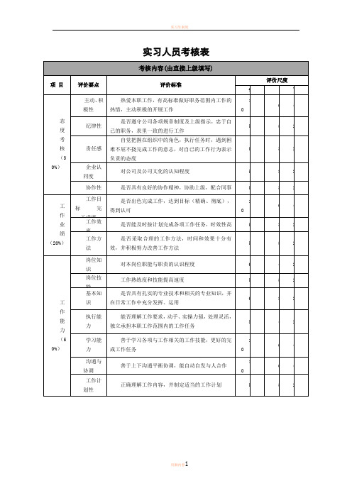 实习生考核表