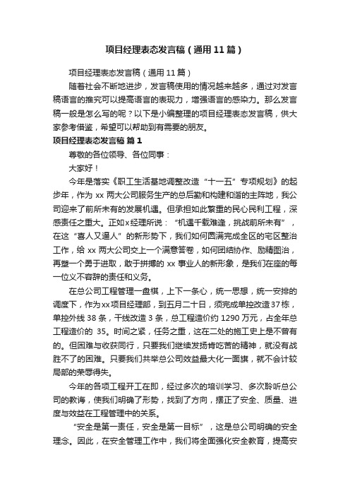 项目经理表态发言稿（通用11篇）