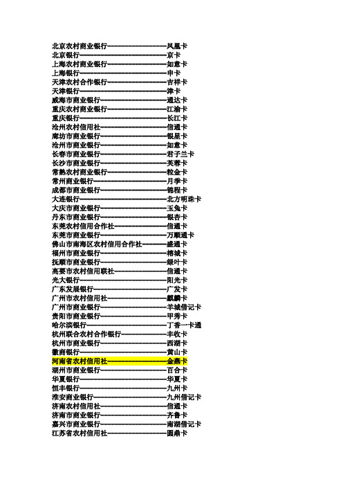 各个银行卡名字