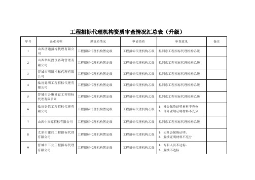 工程招标代理机构资质审查情况汇总表(升级)