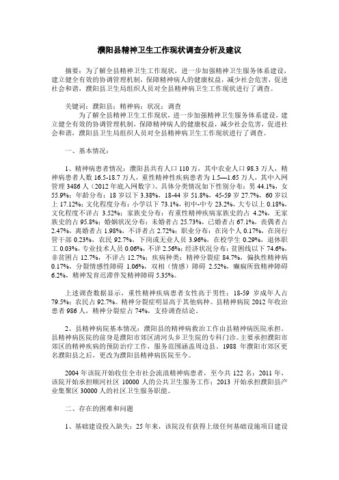 濮阳县精神卫生工作现状调查分析及建议