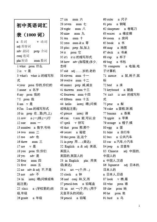 初中英语词汇1000个