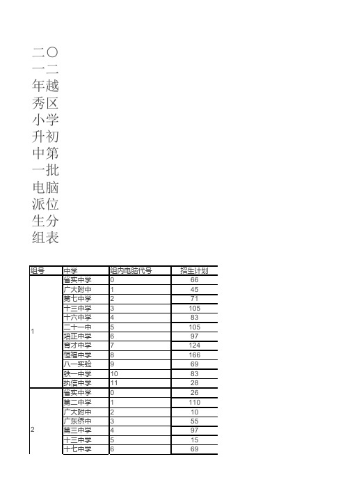 2012年越秀小升初电脑派位分组