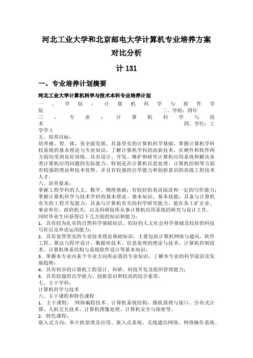 河北工业大学计算机专业培养方案分析