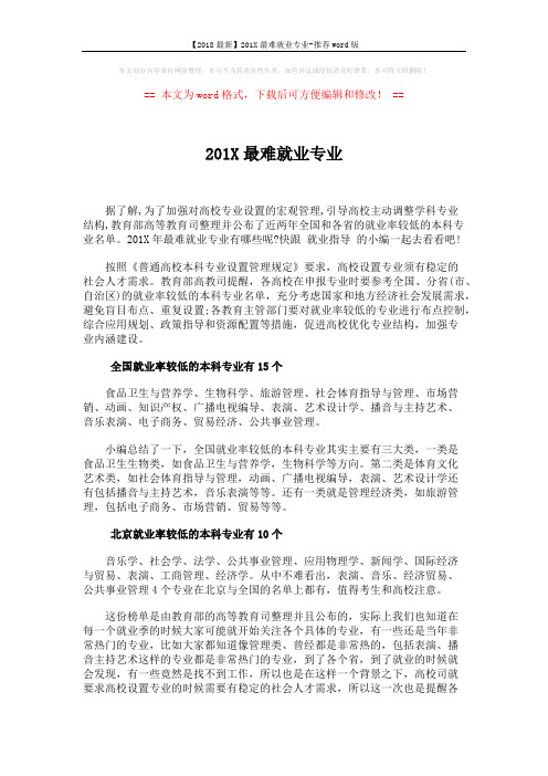 【2018最新】201X最难就业专业-推荐word版 (2页)