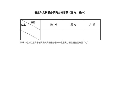 确定入党积极分子民主推荐票(党内