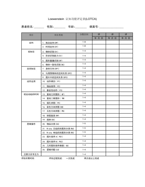 loewenstein认知功能评定表