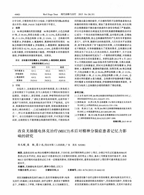 改良无抽搐电休克治疗(MECT)术后对精神分裂症患者记忆力影响的研究