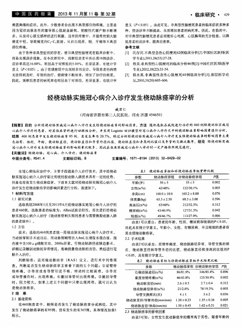 经桡动脉实施冠心病介入诊疗发生桡动脉痉挛的分析