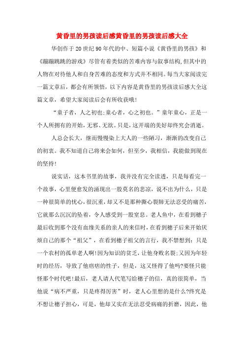 2020年黄昏里的男孩读后感黄昏里的男孩读后感大全