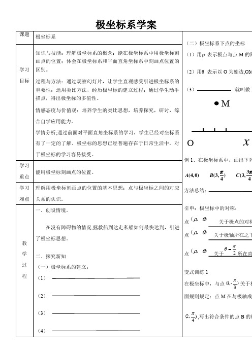 高中数学新人教版B版精品教案《人教版B高中数学选修4-4：坐标系与参数方程 1.2.1 平面上点的极坐标系》1