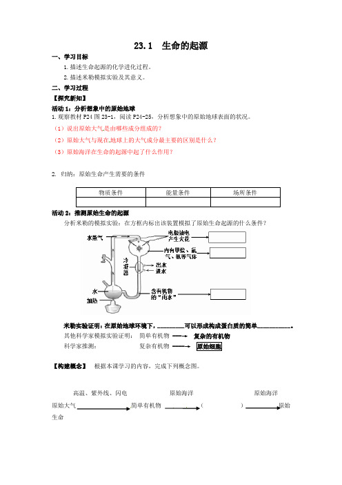 第一节 生命的起源 学案苏科版八年级生物下册