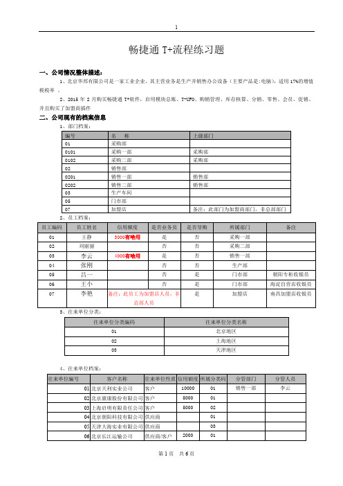 畅捷通T+11.6流程题(题目)