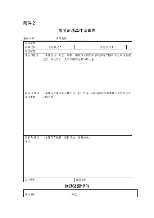 旅游资源单体调查表和评价