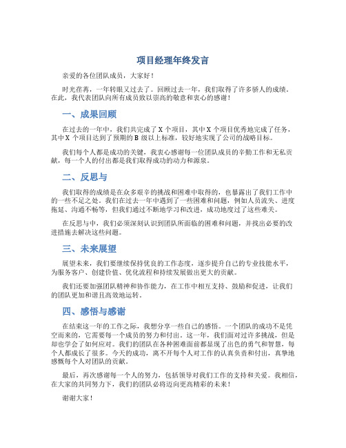 项目经理年终总结发言