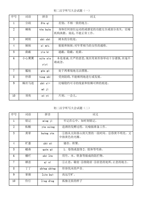 初二汉字听写大会试题