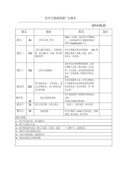 (完整版)一分钟视频脚本