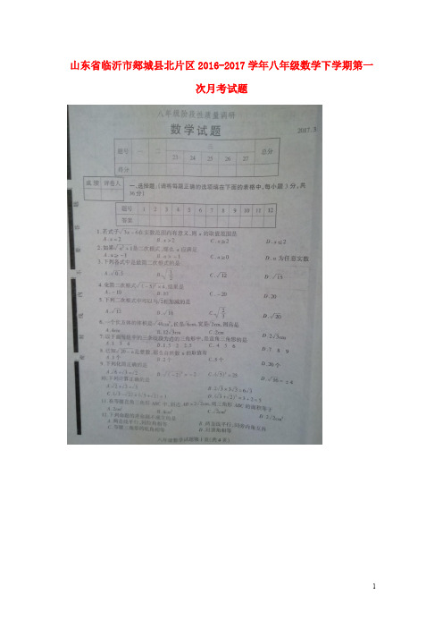 山东省临沂市郯城县北片区八年级数学下学期第一次月考