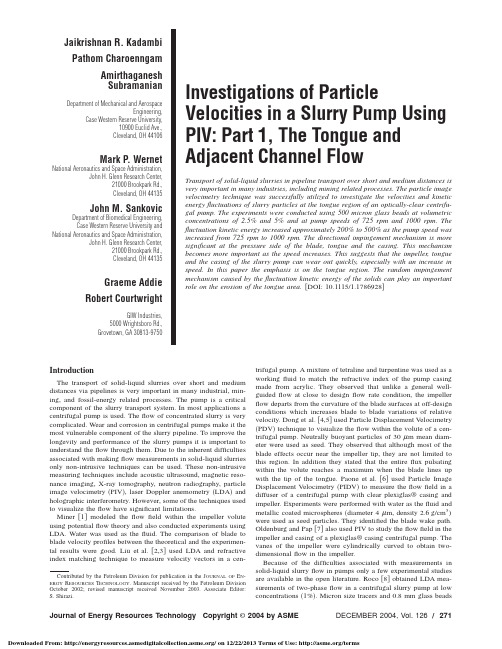 Investigations of Particle Velocities in a Slurry Pump Using PIV