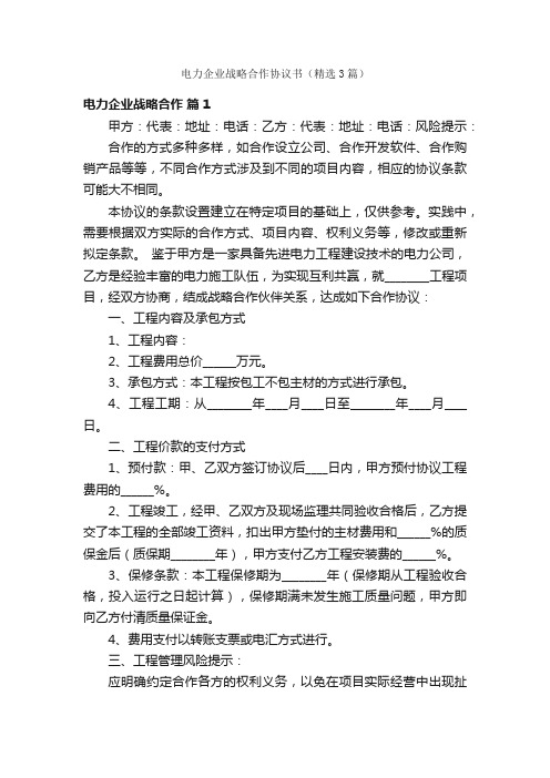 电力企业战略合作协议书（精选3篇）