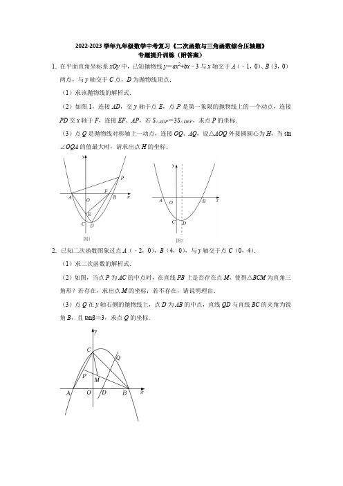 2023年九年级数学中考复习《二次函数与三角函数综合压轴题》专题提升训练+