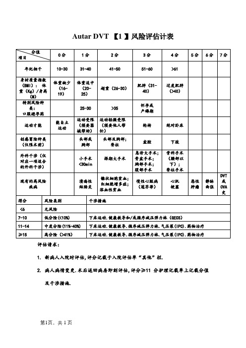 DVT风险评估量表