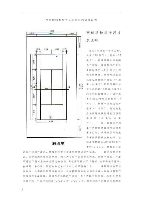 网球场标准尺寸及场地区域划分说明