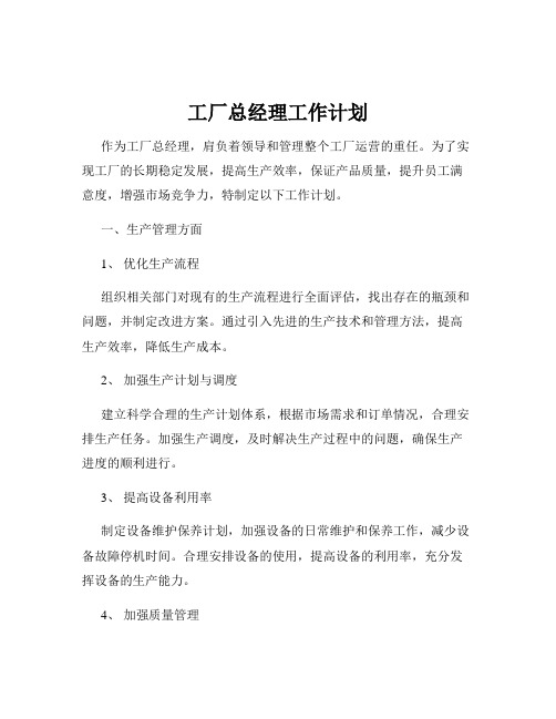 工厂总经理工作计划