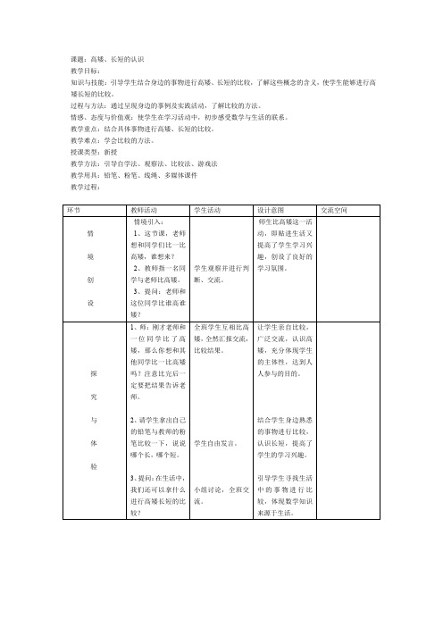 新冀教版一年级数学上册《 比一比  比较高矮和长短》优质课教案_22