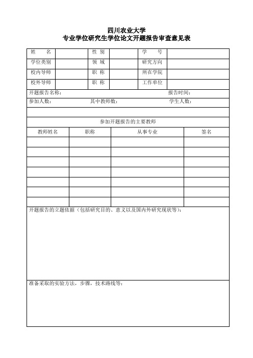 专业学位研究生学位论文开题报告审查意见表