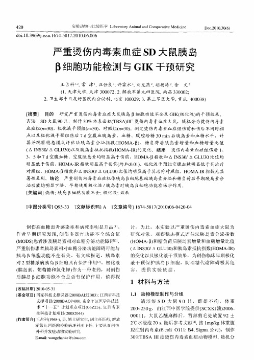 严重烫伤内毒素血症SD大鼠胰岛β细胞功能检测与GIK干预研究