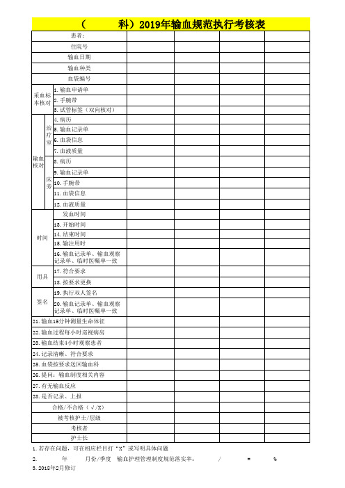 输血规范执行考核表