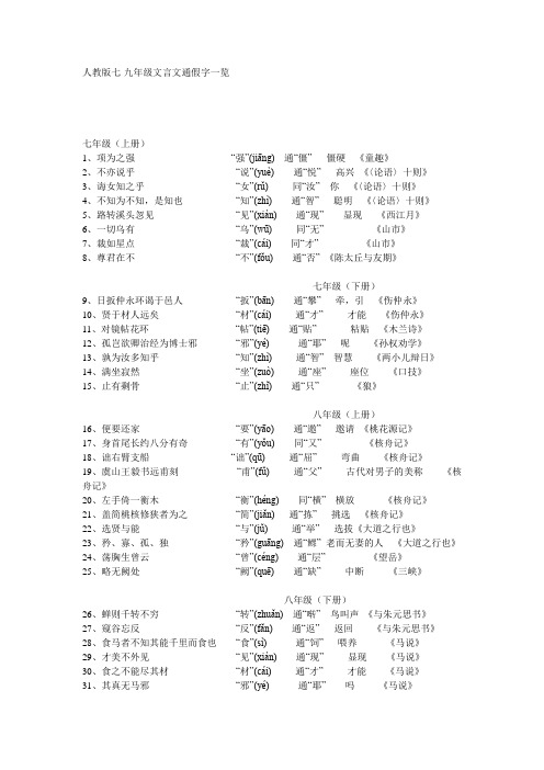 最新人教版七-九年级文言文通假字一览