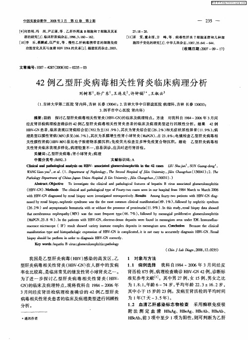 42例乙型肝炎病毒相关性肾炎临床病理分析