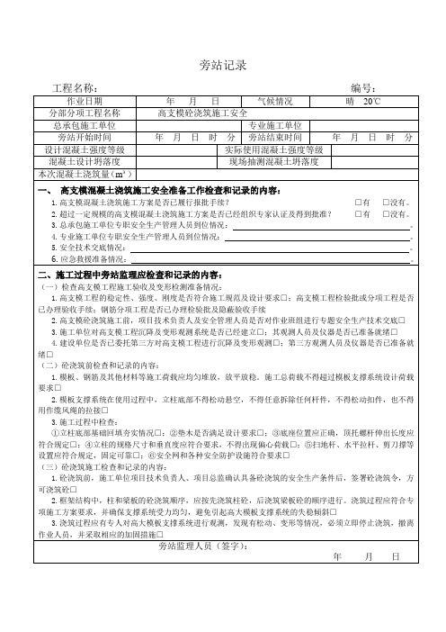 旁站记录-高支模砼浇筑施工安全