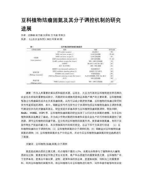 豆科植物结瘤固氮及其分子调控机制的研究进展