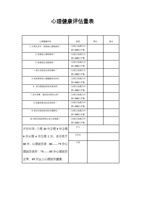 心理健康评估量表