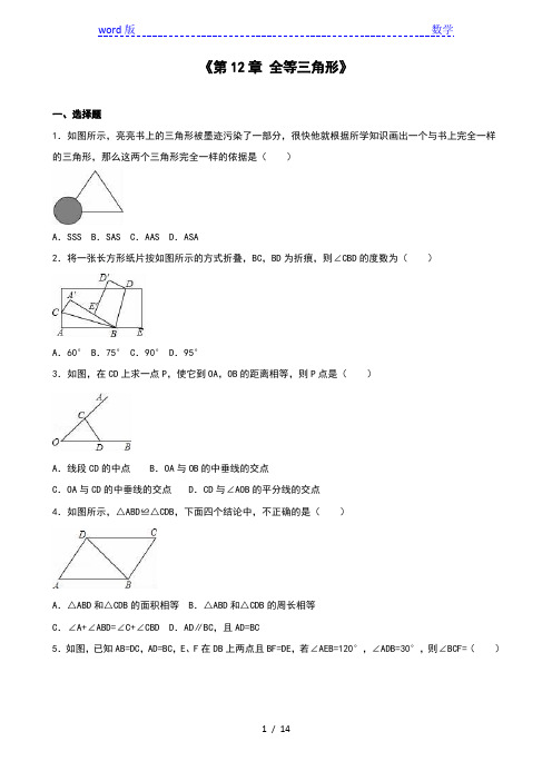 人教版八年级上《第12章全等三角形》单元测试(5)含答案解析