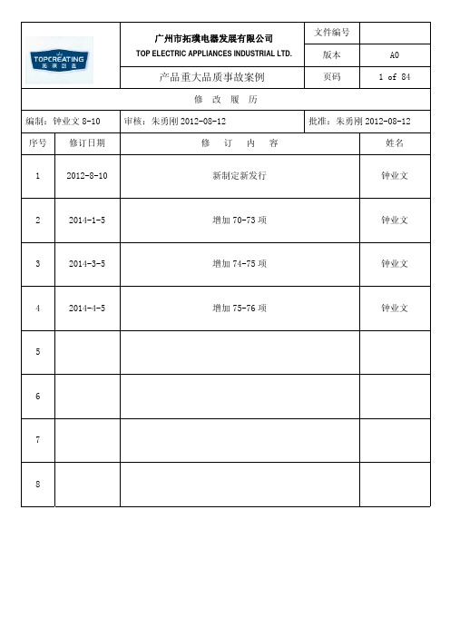 产品重大品质事故案例