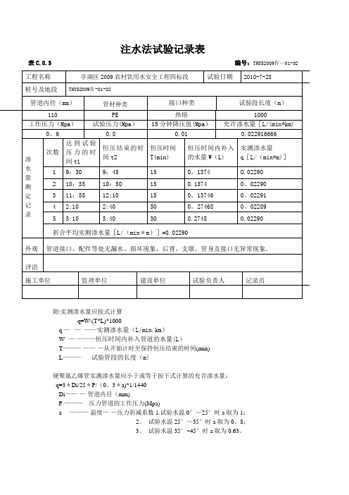 注水法试验记录表【范本模板】