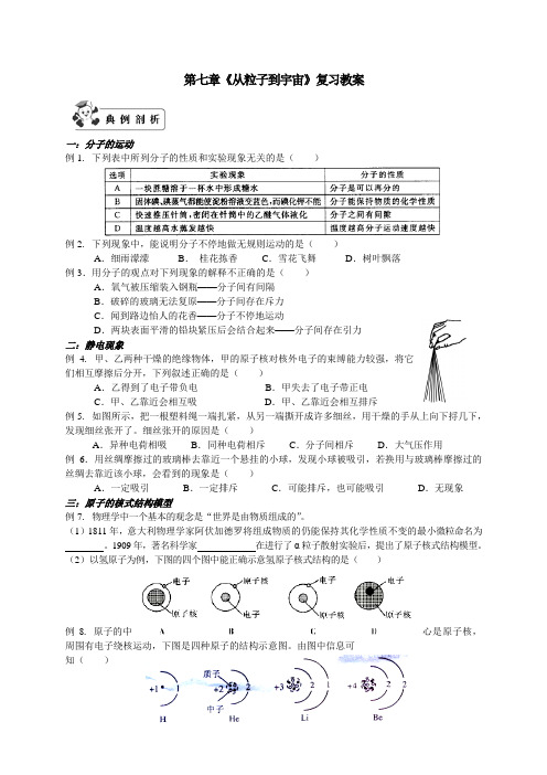 苏科版九年级物理学习共同体中考复习专题《从粒子到宇宙》复习教案设计(无答案)