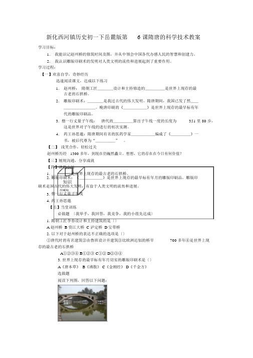 新化西河镇历史初一下岳麓版第6课隋唐的科学技术学案