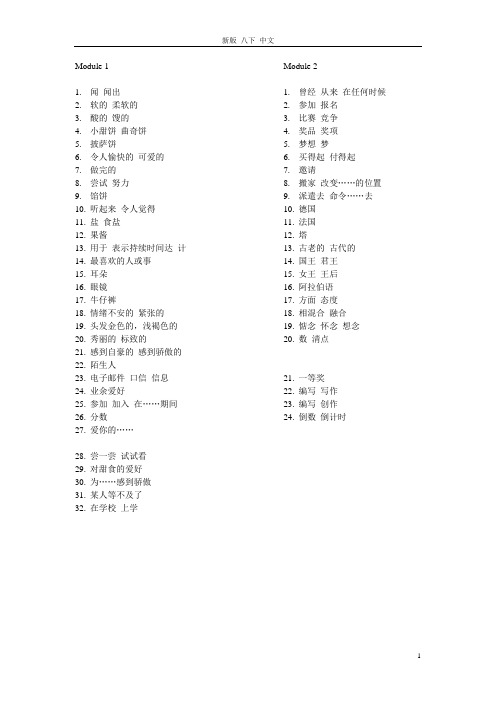 2014 新版 八年级 下册 英语单词表 中文  默写