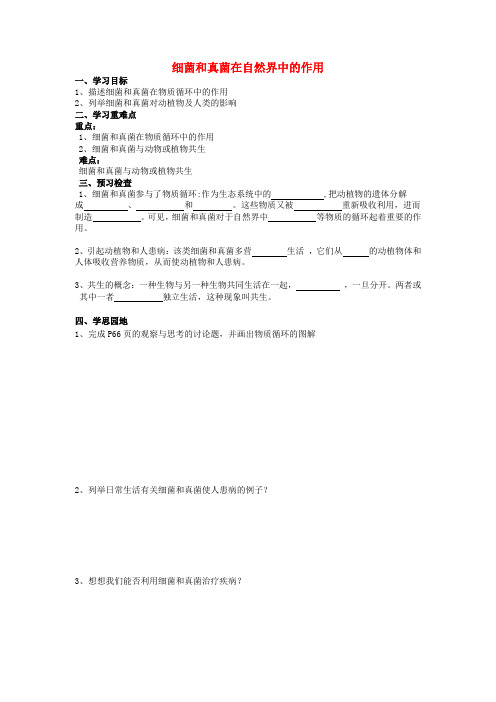 八年级生物上册 细菌和真菌在自然界中的作用导学案 人教新课标版