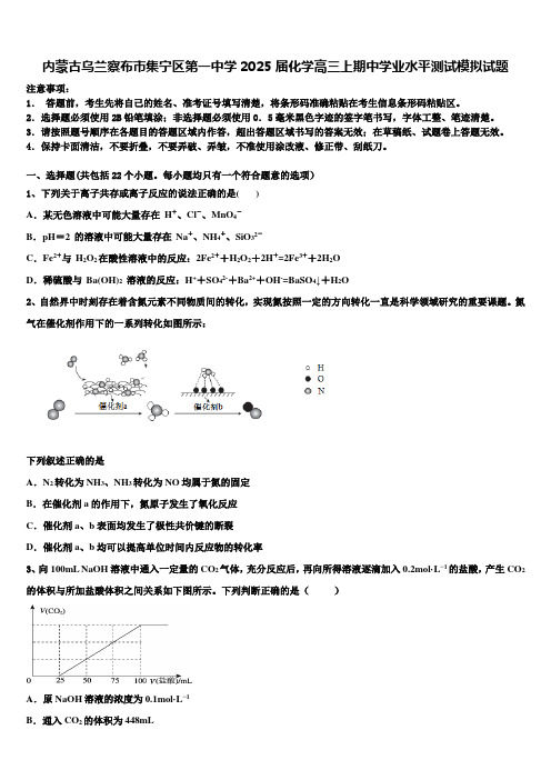 内蒙古乌兰察布市集宁区第一中学2025届化学高三上期中学业水平测试模拟试题含解析