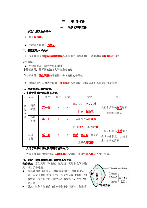 2014年高考生物复习素材：三 细胞代谢