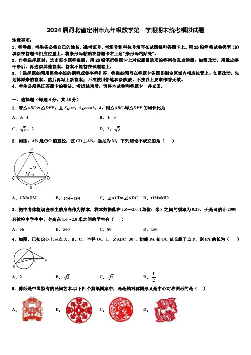 2024届河北省定州市九年级数学第一学期期末统考模拟试题含解析